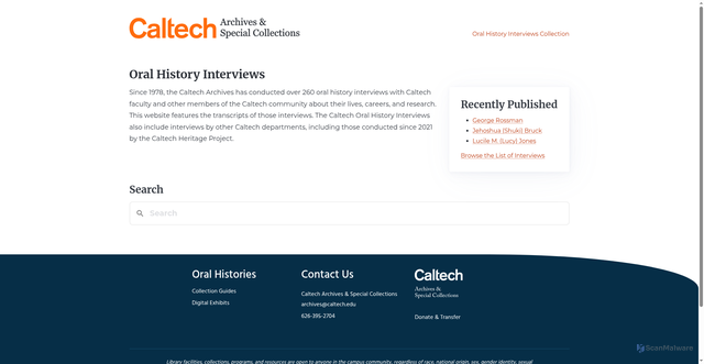 Security scan screenshot of https://oralhistories.library.caltech.edu