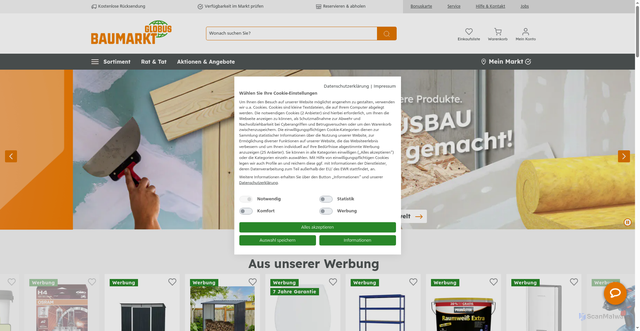Security scan screenshot of https://globus-baumarkt.de
