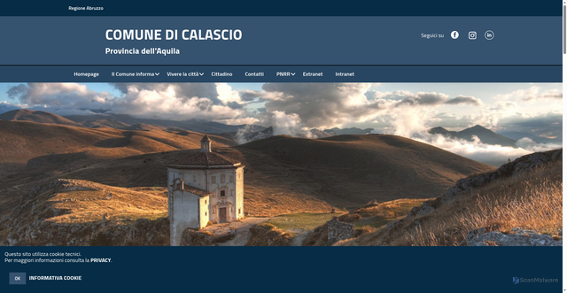 Security scan screenshot of https://www.comune.calascio.aq.it/hh/index.php