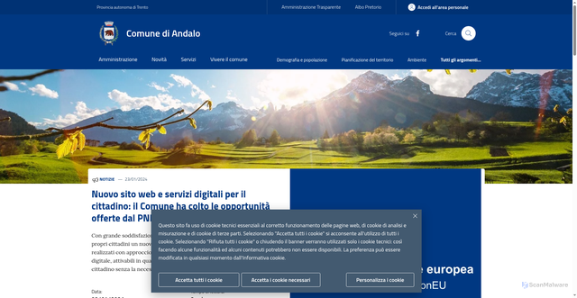 Security scan screenshot of https://www.comune.andalo.tn.it/