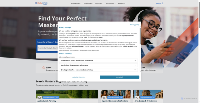 Security scan screenshot of https://www.mastersportal.com