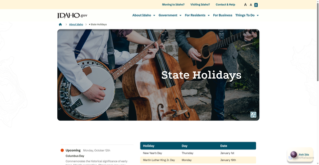 Security scan screenshot of https://idaho.gov/about-idaho/state-holidays/