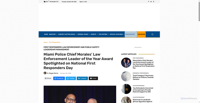 Security scan screenshot of https://www.hstoday.us/first-responders/miami-police-chief-morales-law-enforcement-leader-of-the-year-award-spotlighted-on-national-first-responders-day/