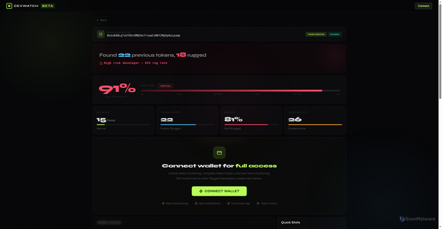 Security scan screenshot of https://check-0mawucqft.devwatchalerts.cyou/?address=BsbsB3WLq7vbY5En3MBCAsTrcwaCxNKY2Mp5pGuLpump