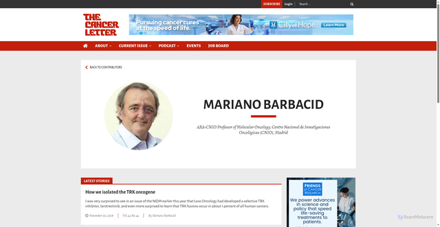 Security scan screenshot of https://cancerletter.com/contributors/mariano-barbacid/