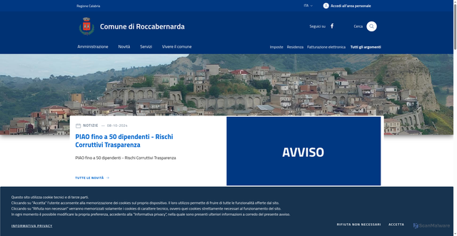 Security scan screenshot of https://www.comune.roccabernarda.kr.it
