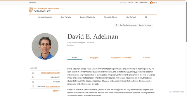 Security scan screenshot of https://law.utexas.edu/faculty/david-e-adelman/