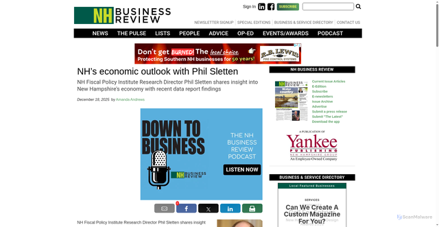Security scan screenshot of https://www.nhbr.com/nhs-economic-outlook-with-phil-sletten/