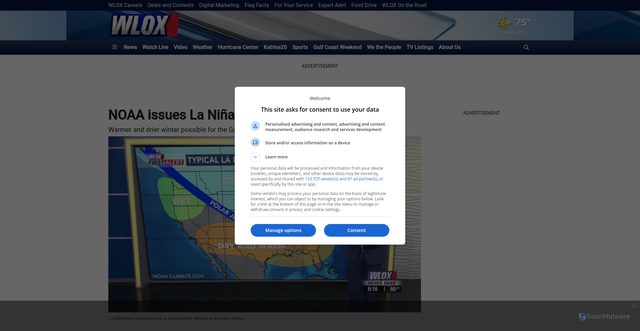 Security scan screenshot of https://www.wlox.com/2025/10/12/noaa-issues-la-nia-advisory/