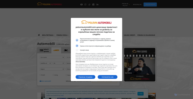Security scan screenshot of https://polovniautomobili.com