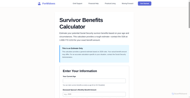Security scan screenshot of https://forwidows-com.pages.dev/guides/finance/benefits-calculator