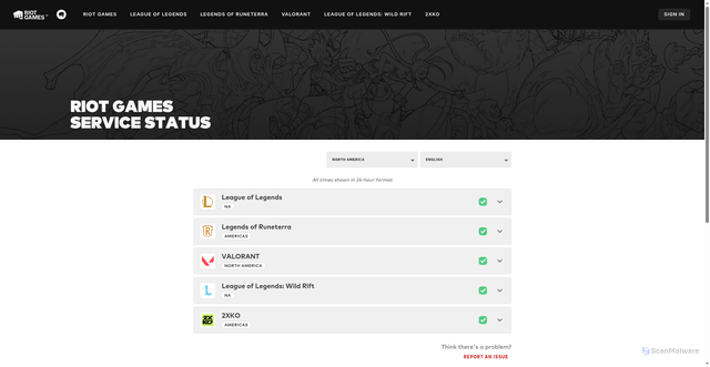 Security scan screenshot of https://status.riotgames.com