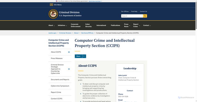 Security scan screenshot of https://www.justice.gov/criminal/criminal-ccips