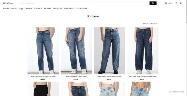 Security scan screenshot of https://belynna.com/products?handler=bottoms