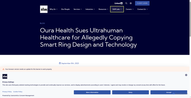 Security scan screenshot of https://www.slwip.com/oura-health-sues-ultrahuman-healthcare-for-allegedly-copying-smart-ring-design-and-technology/