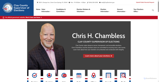 Security scan screenshot of https://clayelections.gov/