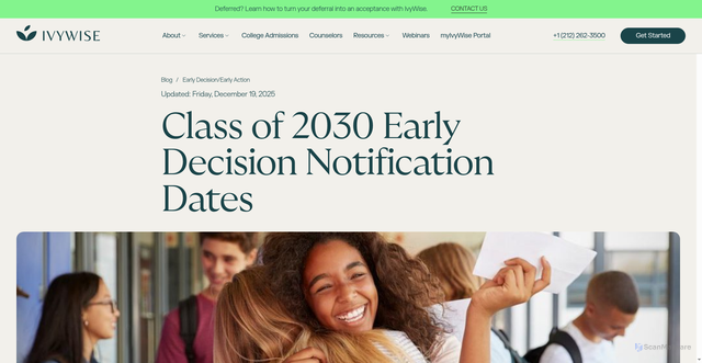 Security scan screenshot of https://www.ivywise.com/blog/early-decision-notification-dates/