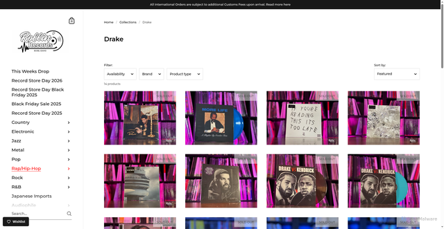 Security scan screenshot of https://rollinrecs.com/collections/drake?srsltid=AU7gw4VLv1XcfIsyBlATpOFI9wGshmP9weBUSB3dqrZkdY13Ceth6v9i