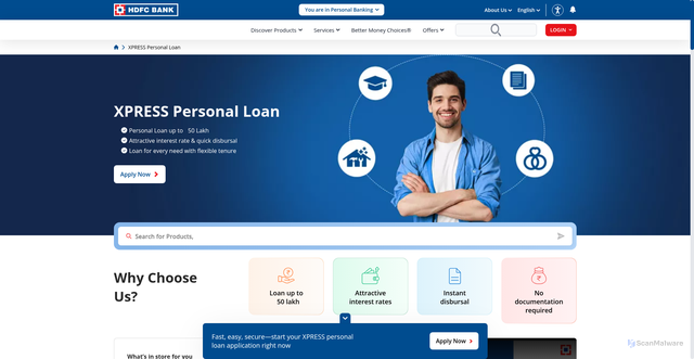 Security scan screenshot of https://www.hdfc.bank.in/personal-loan