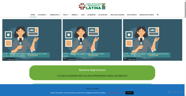 Security scan screenshot of https://www.ordinefarmacistilatina.it/