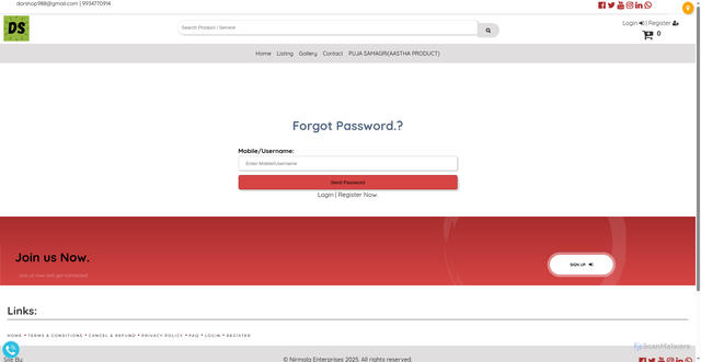 Security scan screenshot of https://dorshoponline.in/forgot