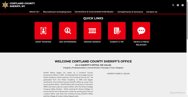 Security scan screenshot of https://www.cortlandcountysheriffny.gov/
