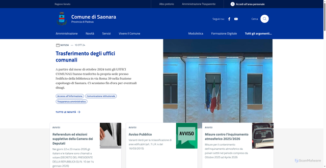 Security scan screenshot of https://www.comune.saonara.pd.it/