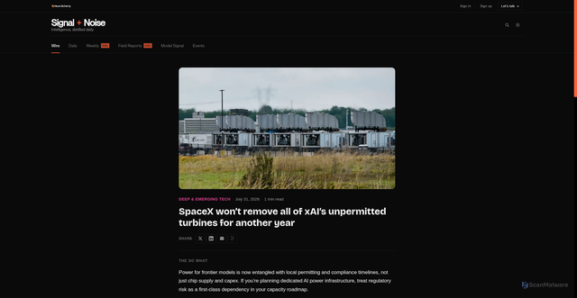 Security scan screenshot of https://www.neuealchemy.io/wire/spacex-wont-remove-all-of-xais-unpermitted-turbines-for-another-year-ba94