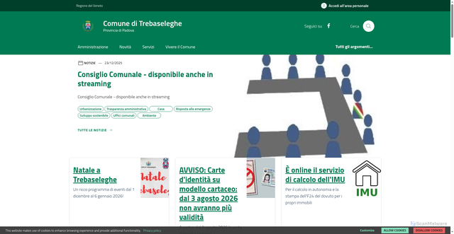 Security scan screenshot of https://www.comune.trebaseleghe.pd.it/home