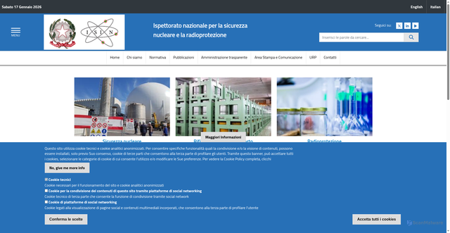 Security scan screenshot of https://www.isinucleare.it/it