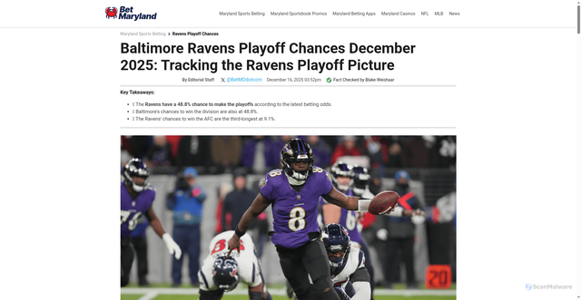 Security scan screenshot of https://www.betmaryland.com/nfl/ravens/playoff-chances