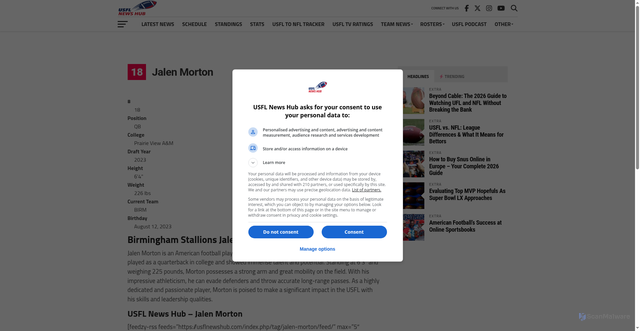 Security scan screenshot of https://usflnewshub.com/player/jalen-morton/
