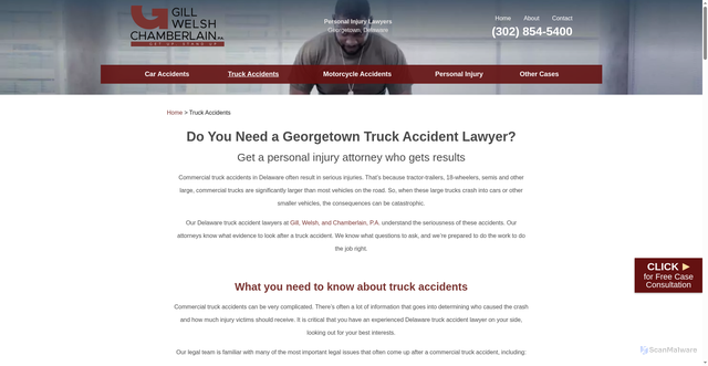 Security scan screenshot of https://de-law.com/truck-accidents/