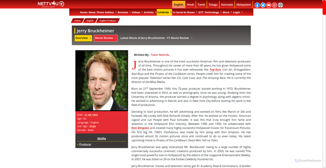 Security scan screenshot of https://nettv4u.com/celebrity/english/producer/jerry-bruckheimer