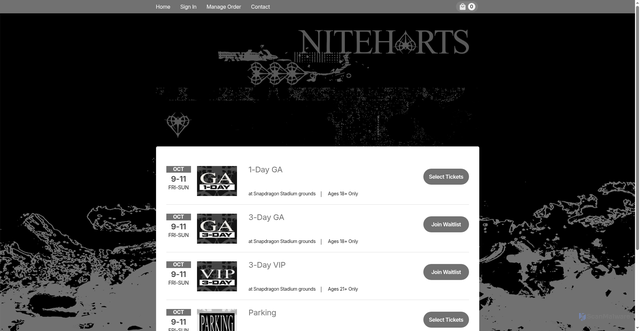 Security scan screenshot of https://nitehartsfestival.frontgatetickets.com/