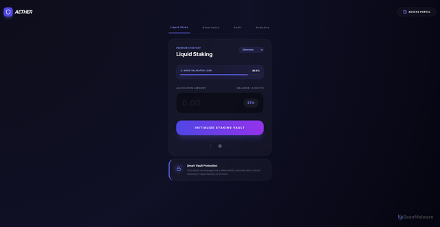 Security scan screenshot of https://aether-stakes.pages.dev/