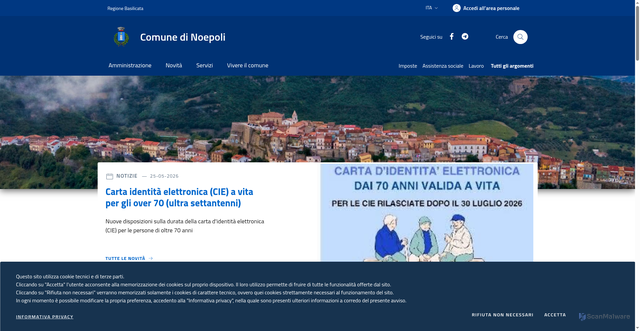 Security scan screenshot of https://www.comune.noepoli.pz.it