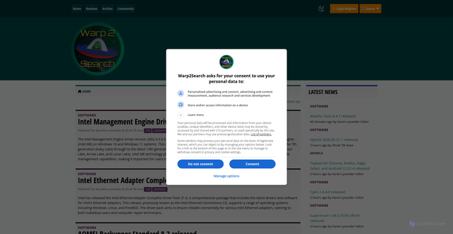 Security scan screenshot of https://www.warp2search.net