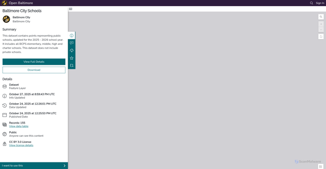 Security scan screenshot of https://data.baltimorecity.gov/maps/baltimore::baltimore-city-schools