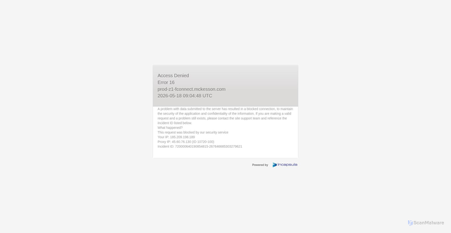 Security scan screenshot of https://prod-z1-fconnect.mckesson.com