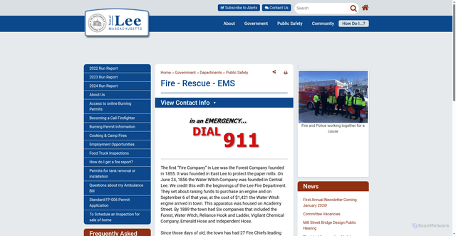 Security scan screenshot of https://www.lee.ma.us/fire-rescue-ems