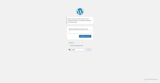 Security scan screenshot of https://kalkowski.pro/wp-login.php?action=lostpassword