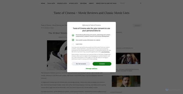 Security scan screenshot of https://www.tasteofcinema.com/2019/the-10-best-western-movies-set-in-modern-times/