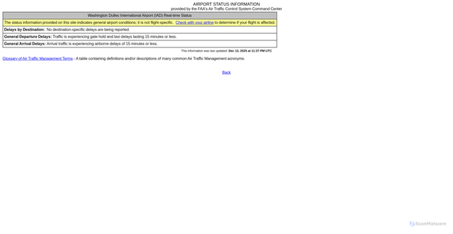 Security scan screenshot of https://www.fly.faa.gov/fly/flyfaa/flyfaaindex?ARPT=IAD&p=1