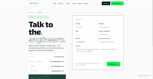 Security scan screenshot of https://adiabatic-launch-2026.pages.dev/contact