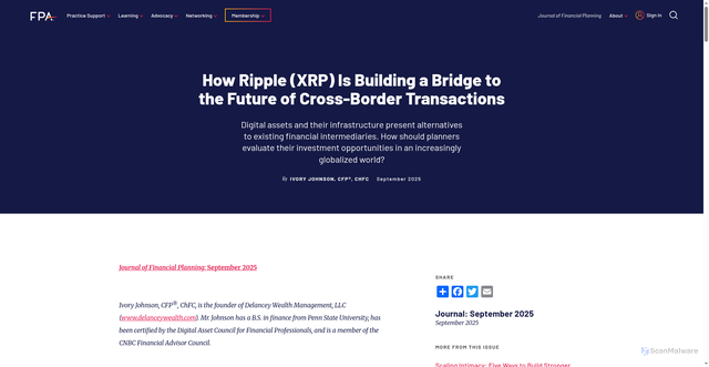 Security scan screenshot of https://www.financialplanningassociation.org/learning/publications/journal/SEP25-how-ripple-xrp-building-bridge-future-cross-border-transactions-open