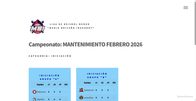 Security scan screenshot of http://beisbolmenorenaragua.com/ligaMBI/iniciacion/posiciones.html