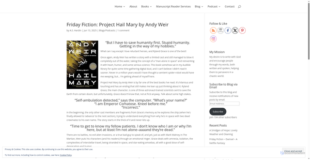 Security scan screenshot of https://www.jenniferhallmark.com/friday-fiction-project-hail-mary-by-andy-weir/