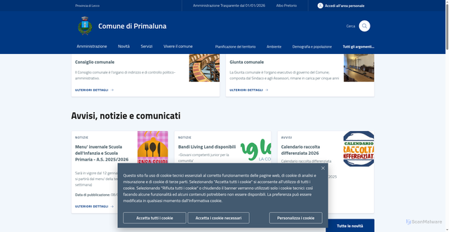 Security scan screenshot of https://www.comune.primaluna.lc.it/