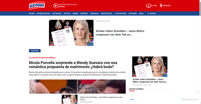 Security scan screenshot of https://www.exitosanoticias.pe/espectaculos/la-casa-famosos-wendy-guevara-consagra-ganadora-popular-reality-mexicano-n106002